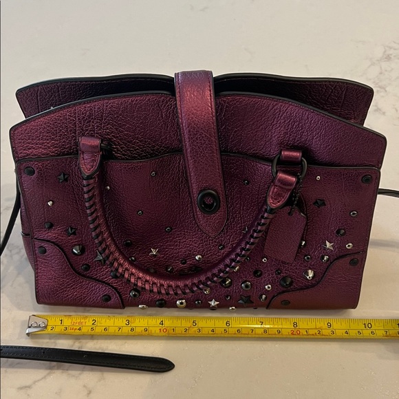 Coach Metallic Plum Star-Studded Mercer Satchel - Picture 10 of 12